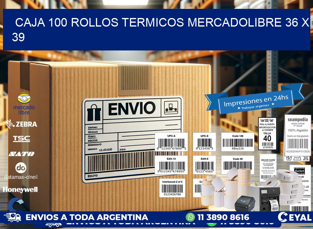 CAJA 100 ROLLOS TERMICOS MERCADOLIBRE 36 x 39