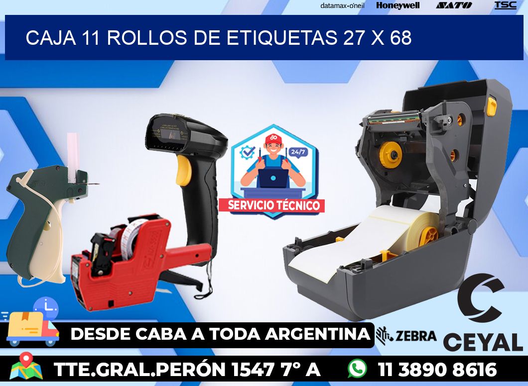 CAJA 11 ROLLOS DE ETIQUETAS 27 x 68