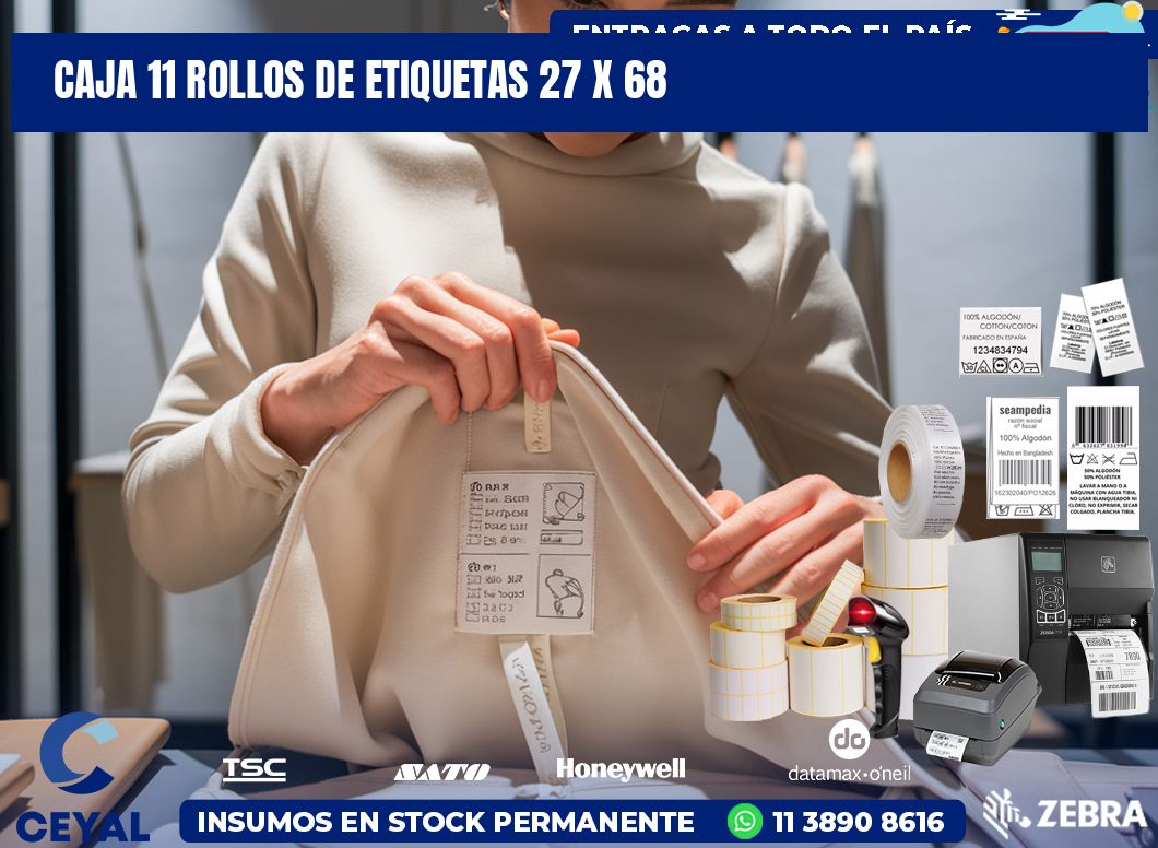 CAJA 11 ROLLOS DE ETIQUETAS 27 x 68