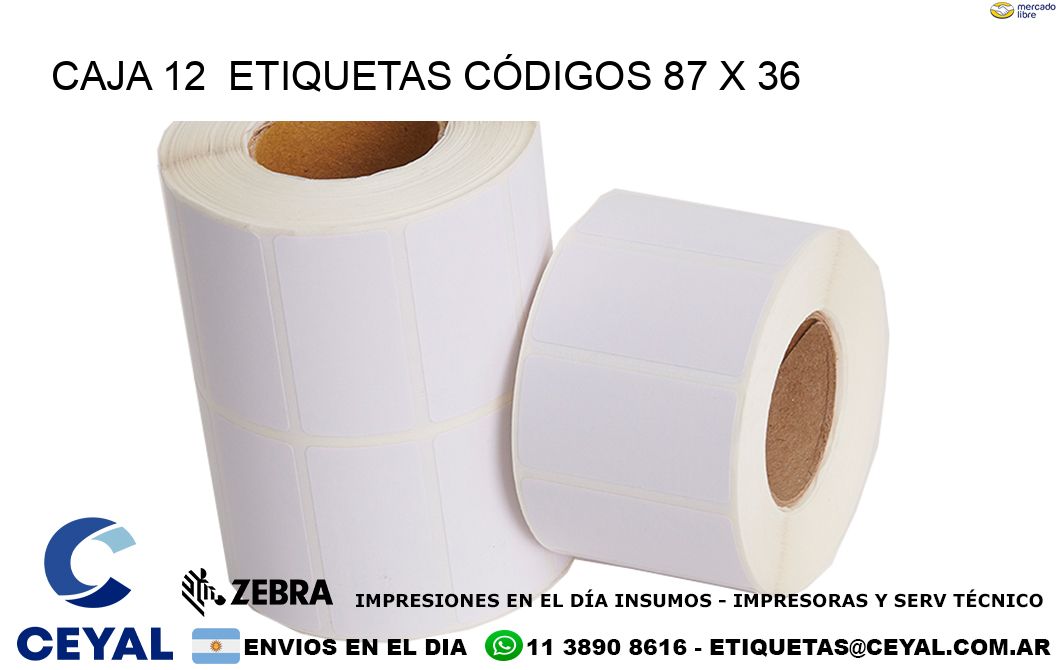 CAJA 12  ETIQUETAS CÓDIGOS 87 x 36