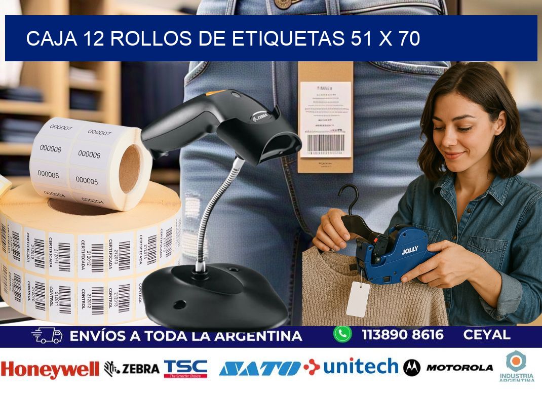 CAJA 12 ROLLOS DE ETIQUETAS 51 x 70