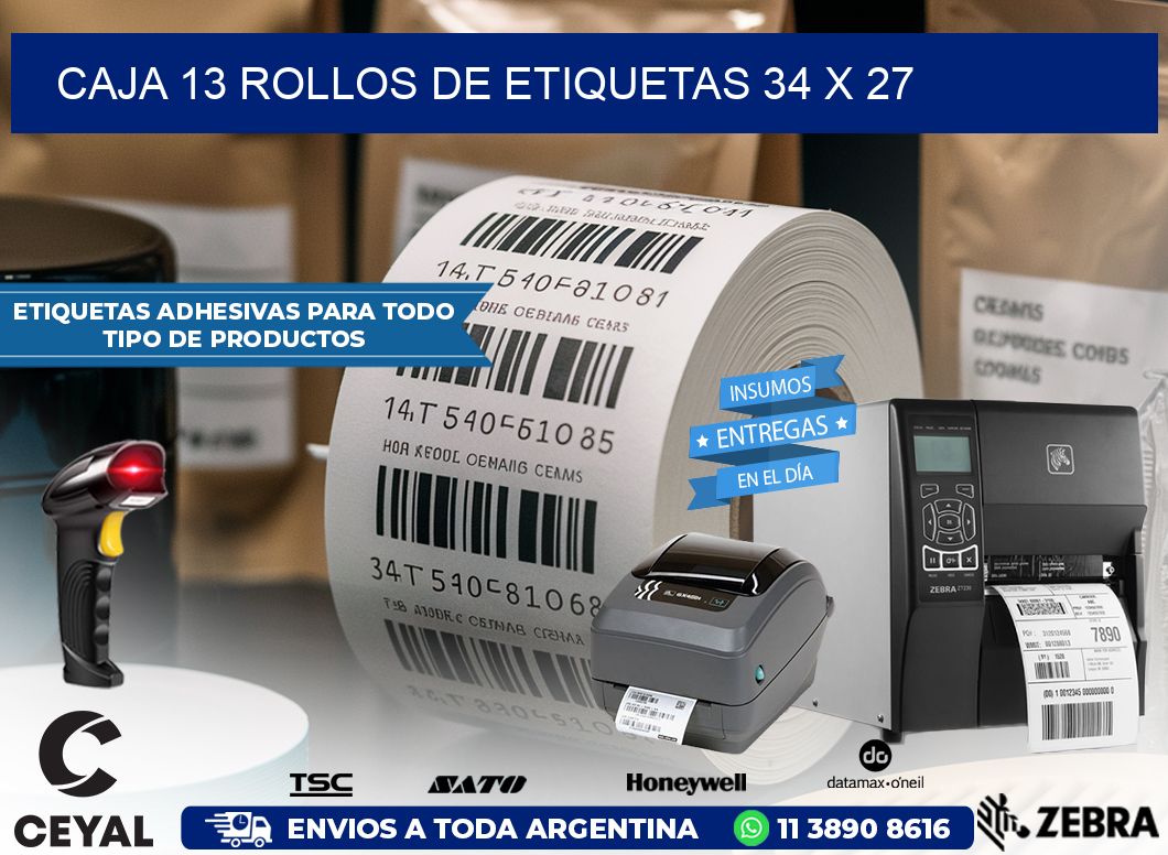 CAJA 13 ROLLOS DE ETIQUETAS 34 x 27