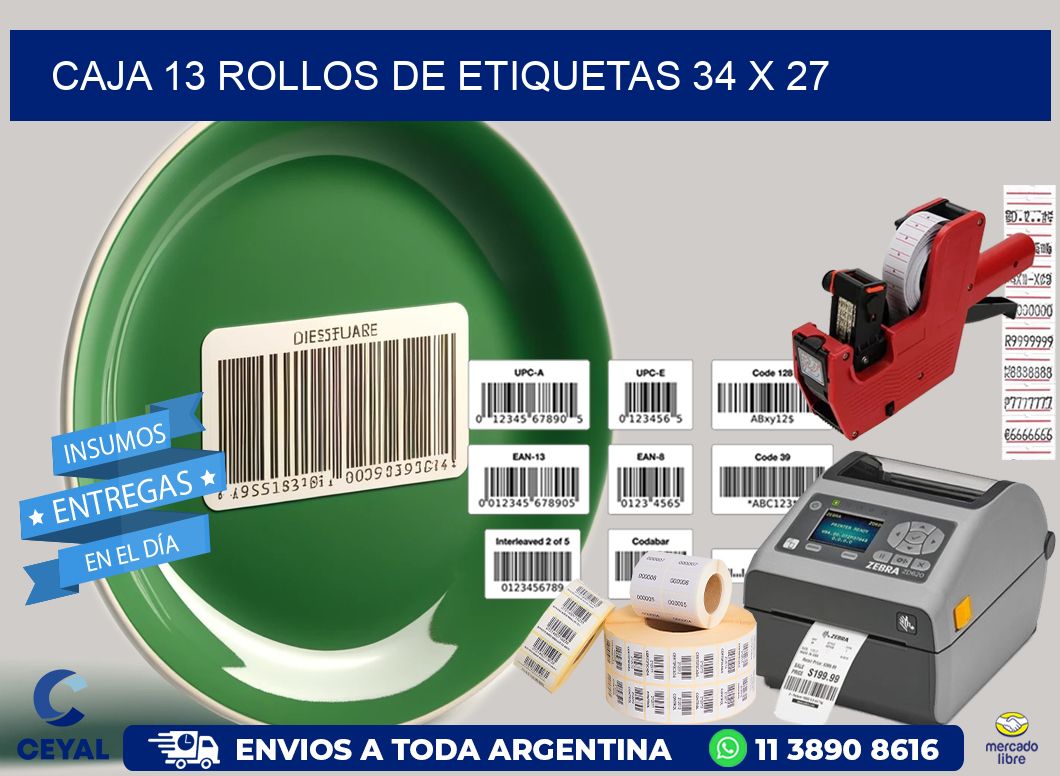 CAJA 13 ROLLOS DE ETIQUETAS 34 x 27