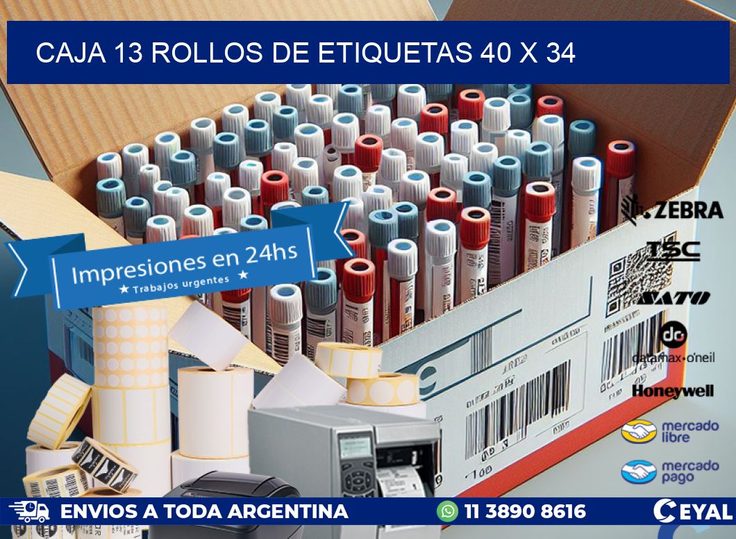 CAJA 13 ROLLOS DE ETIQUETAS 40 x 34