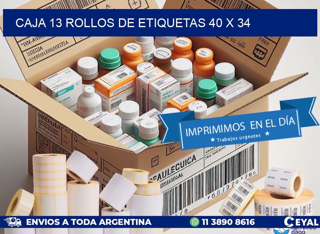CAJA 13 ROLLOS DE ETIQUETAS 40 x 34