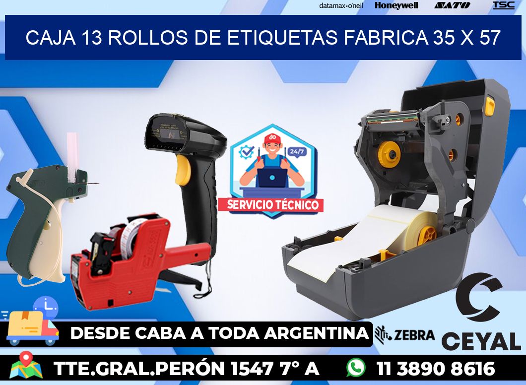 CAJA 13 ROLLOS DE ETIQUETAS FABRICA 35 x 57
