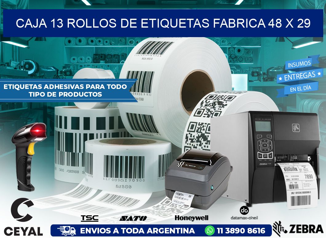 CAJA 13 ROLLOS DE ETIQUETAS FABRICA 48 x 29
