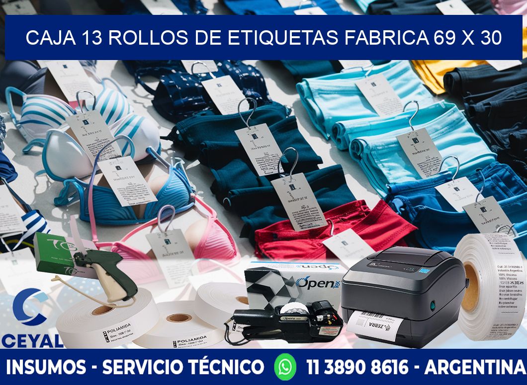 CAJA 13 ROLLOS DE ETIQUETAS FABRICA 69 x 30