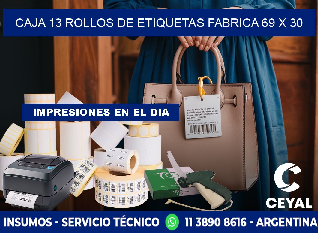 CAJA 13 ROLLOS DE ETIQUETAS FABRICA 69 x 30