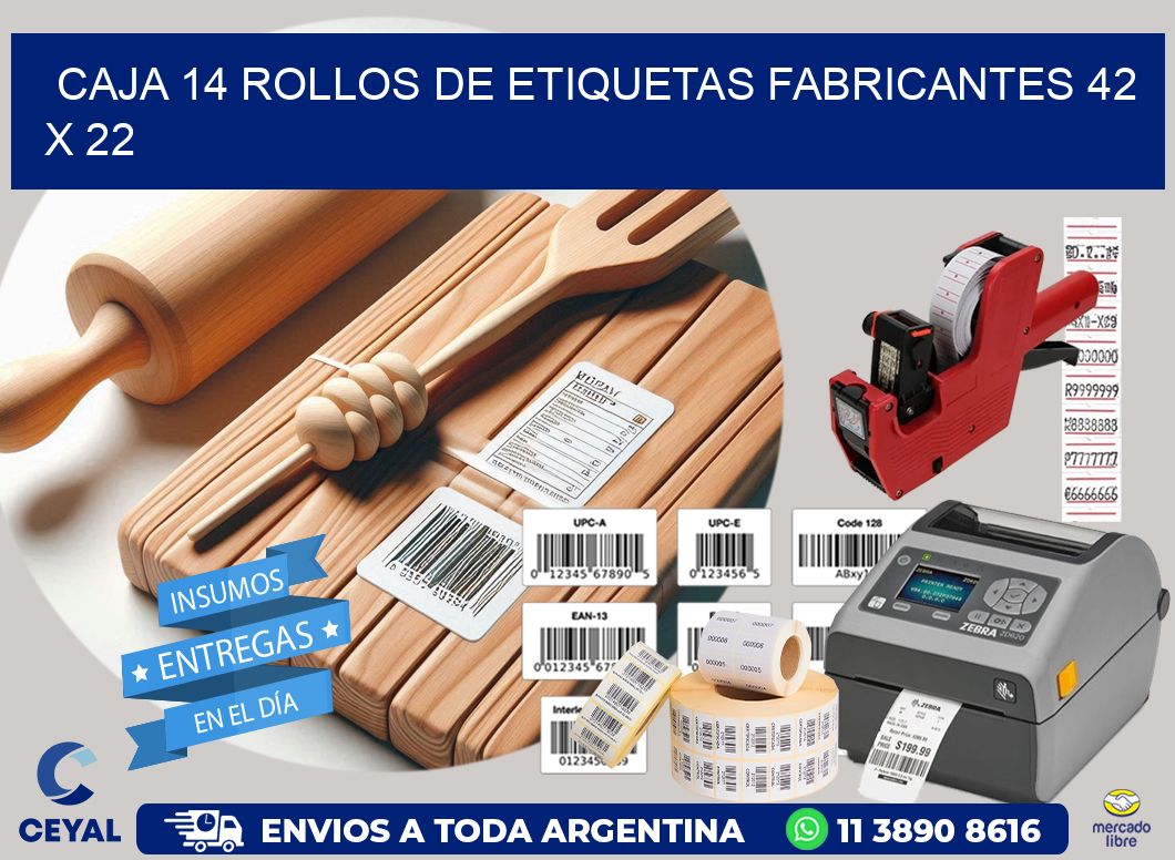 CAJA 14 ROLLOS DE ETIQUETAS FABRICANTES 42 x 22