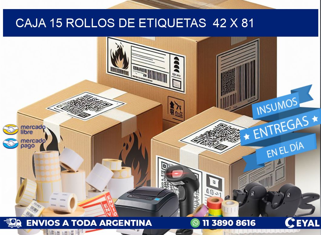 CAJA 15 ROLLOS DE ETIQUETAS  42 x 81