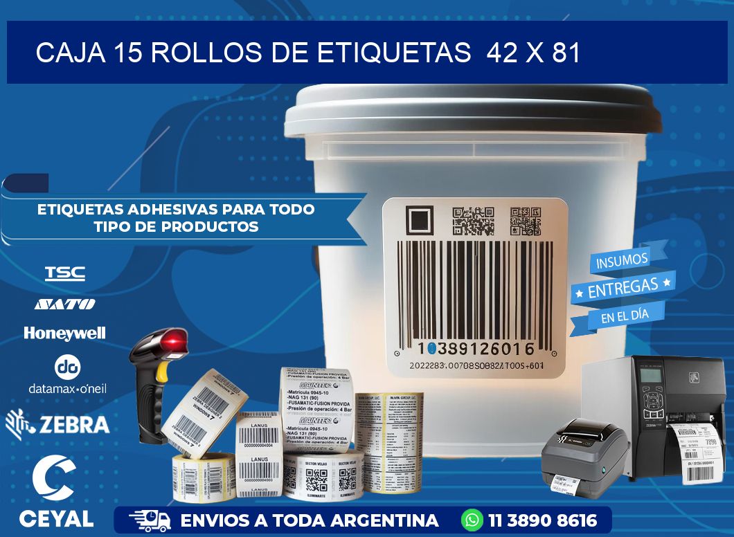 CAJA 15 ROLLOS DE ETIQUETAS  42 x 81