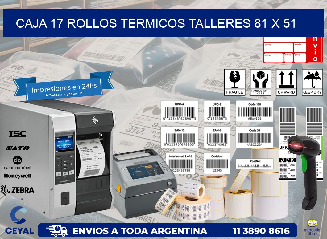 CAJA 17 ROLLOS TERMICOS TALLERES 81 x 51
