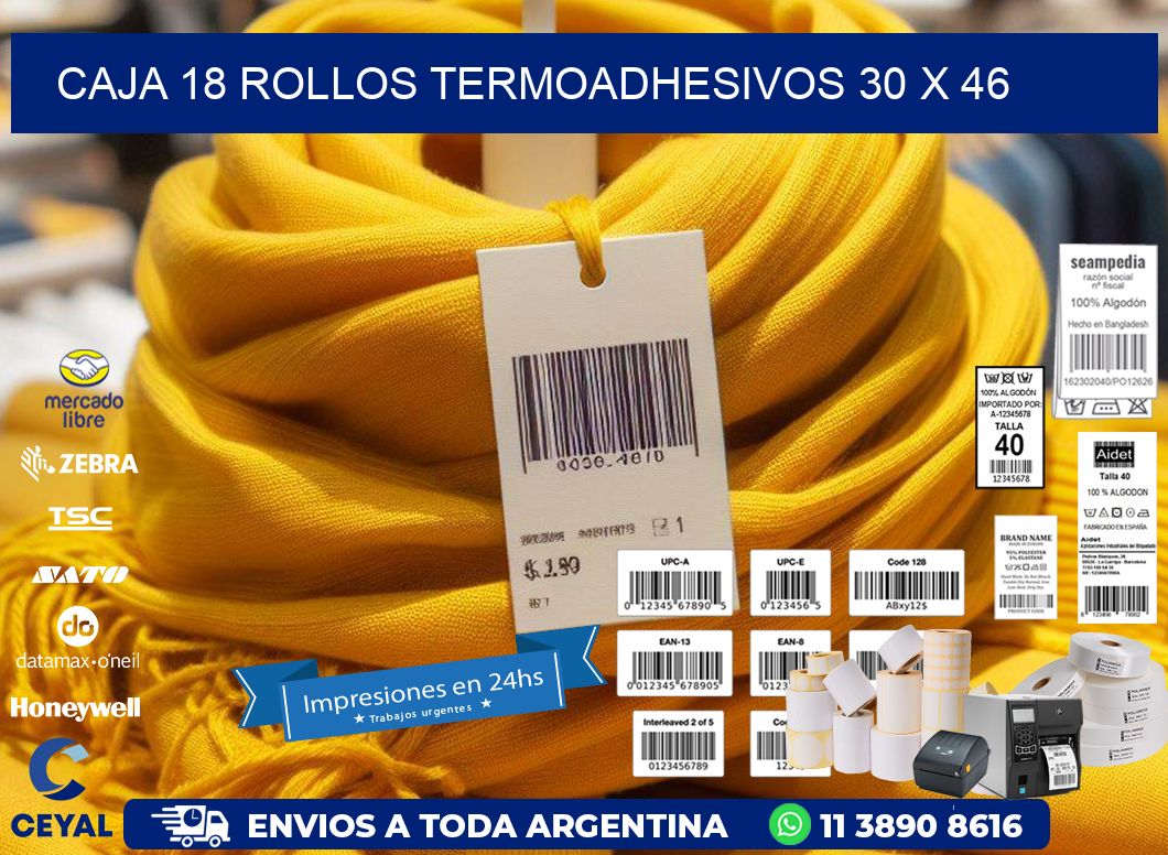 CAJA 18 ROLLOS TERMOADHESIVOS 30 x 46