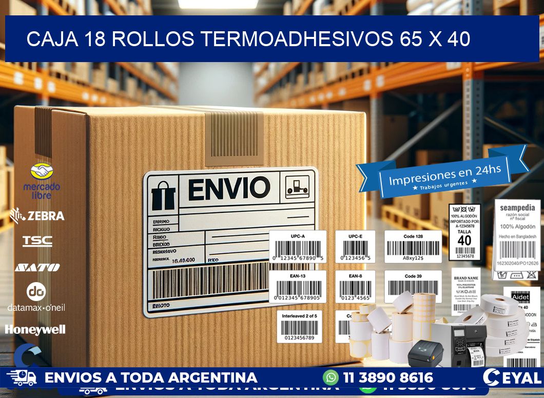 CAJA 18 ROLLOS TERMOADHESIVOS 65 x 40