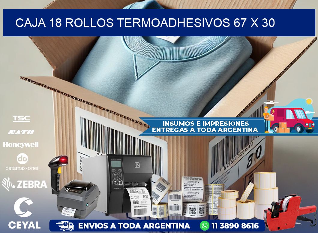 CAJA 18 ROLLOS TERMOADHESIVOS 67 x 30