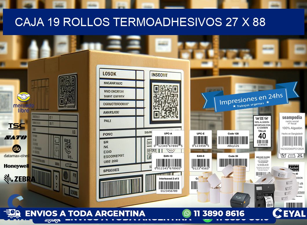 CAJA 19 ROLLOS TERMOADHESIVOS 27 x 88