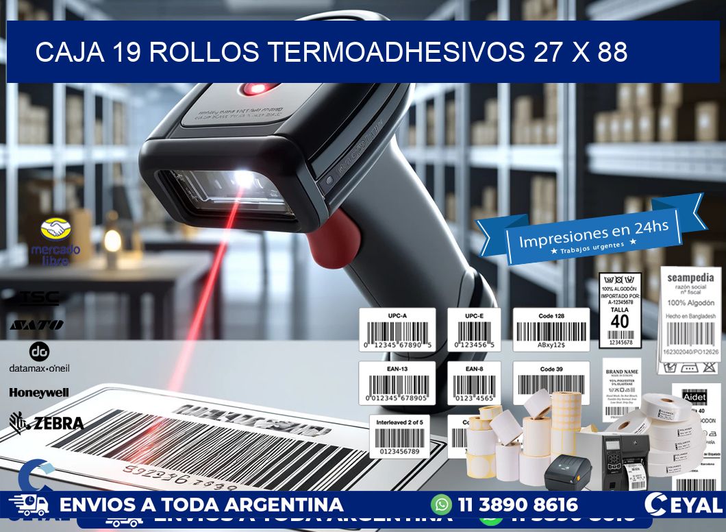 CAJA 19 ROLLOS TERMOADHESIVOS 27 x 88