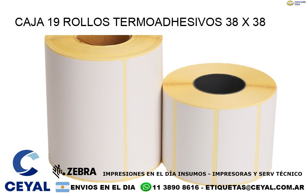 CAJA 19 ROLLOS TERMOADHESIVOS 38 x 38