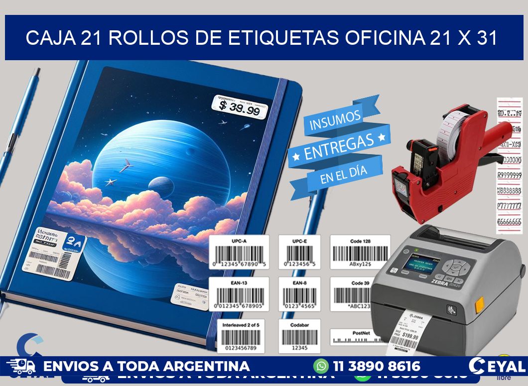 CAJA 21 ROLLOS DE ETIQUETAS OFICINA 21 x 31