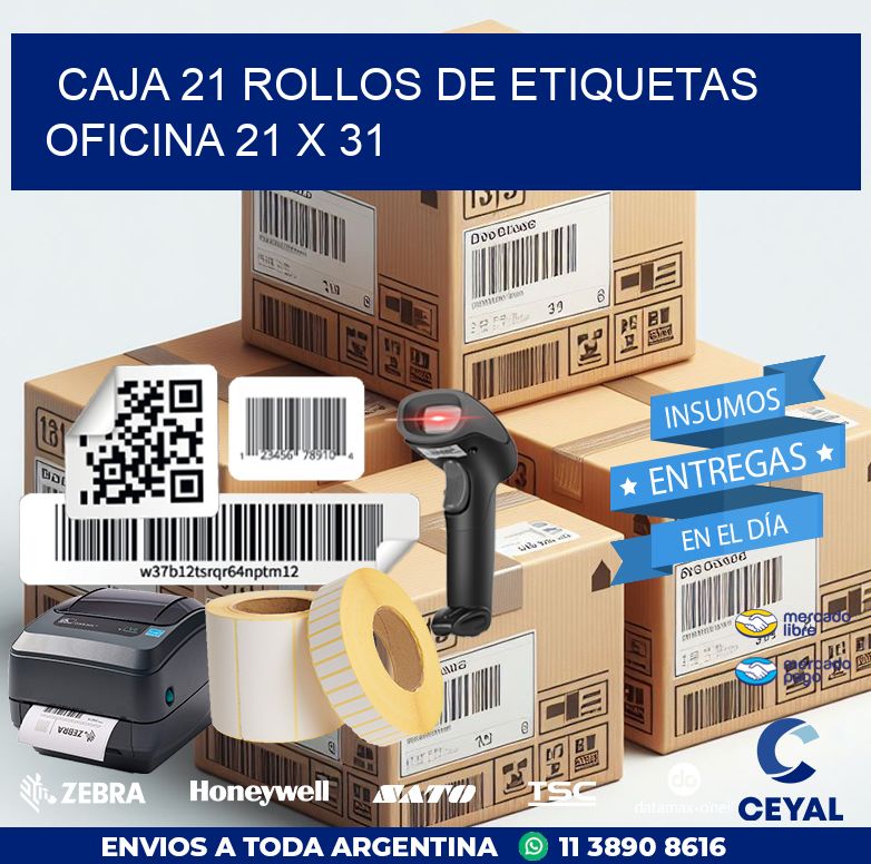 CAJA 21 ROLLOS DE ETIQUETAS OFICINA 21 x 31