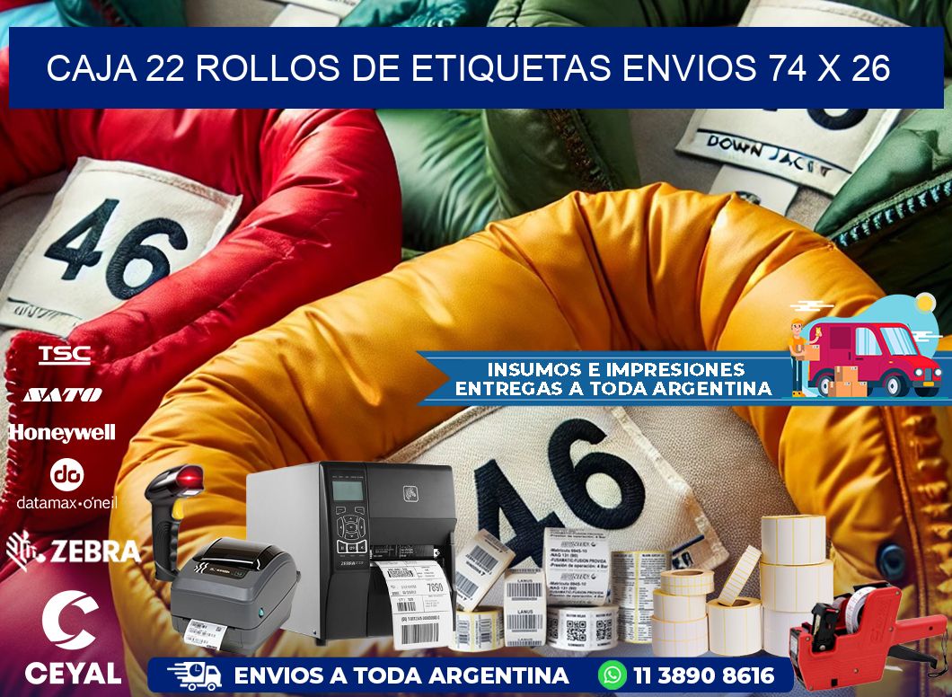 CAJA 22 ROLLOS DE ETIQUETAS ENVIOS 74 x 26