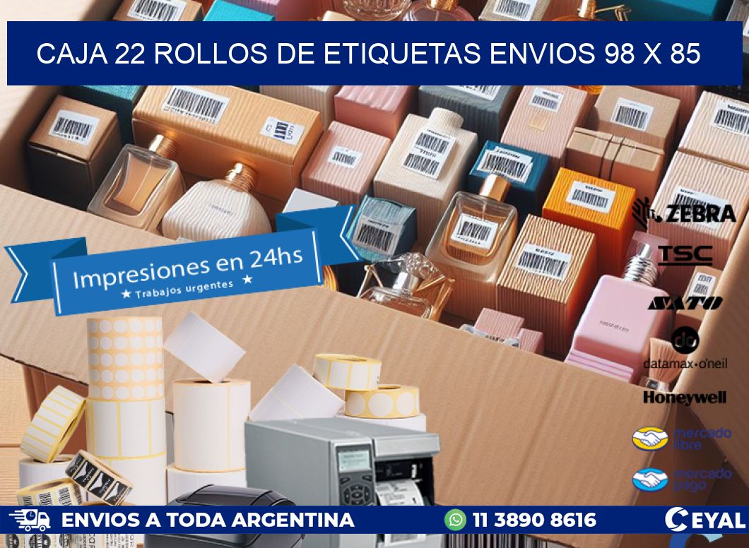 CAJA 22 ROLLOS DE ETIQUETAS ENVIOS 98 x 85