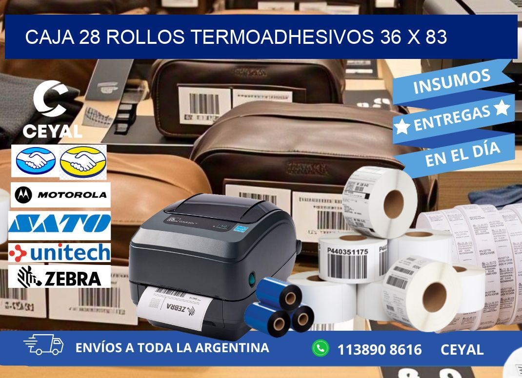 CAJA 28 ROLLOS TERMOADHESIVOS 36 x 83