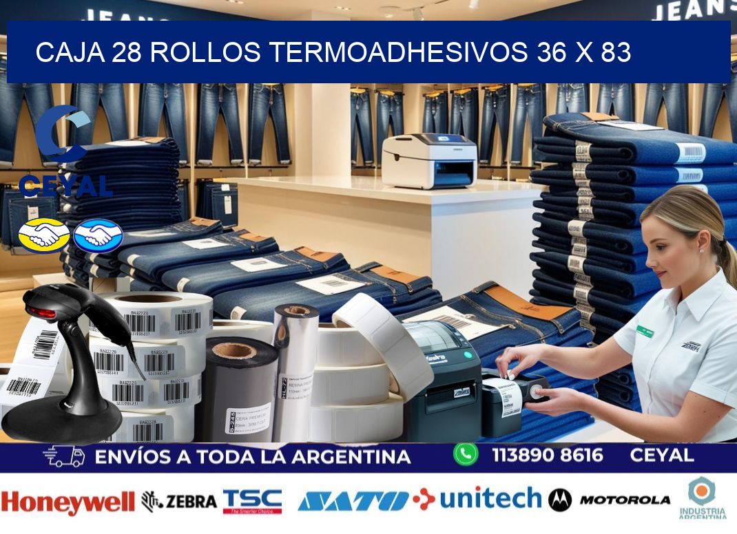 CAJA 28 ROLLOS TERMOADHESIVOS 36 x 83
