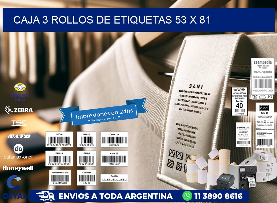 CAJA 3 ROLLOS DE ETIQUETAS 53 x 81