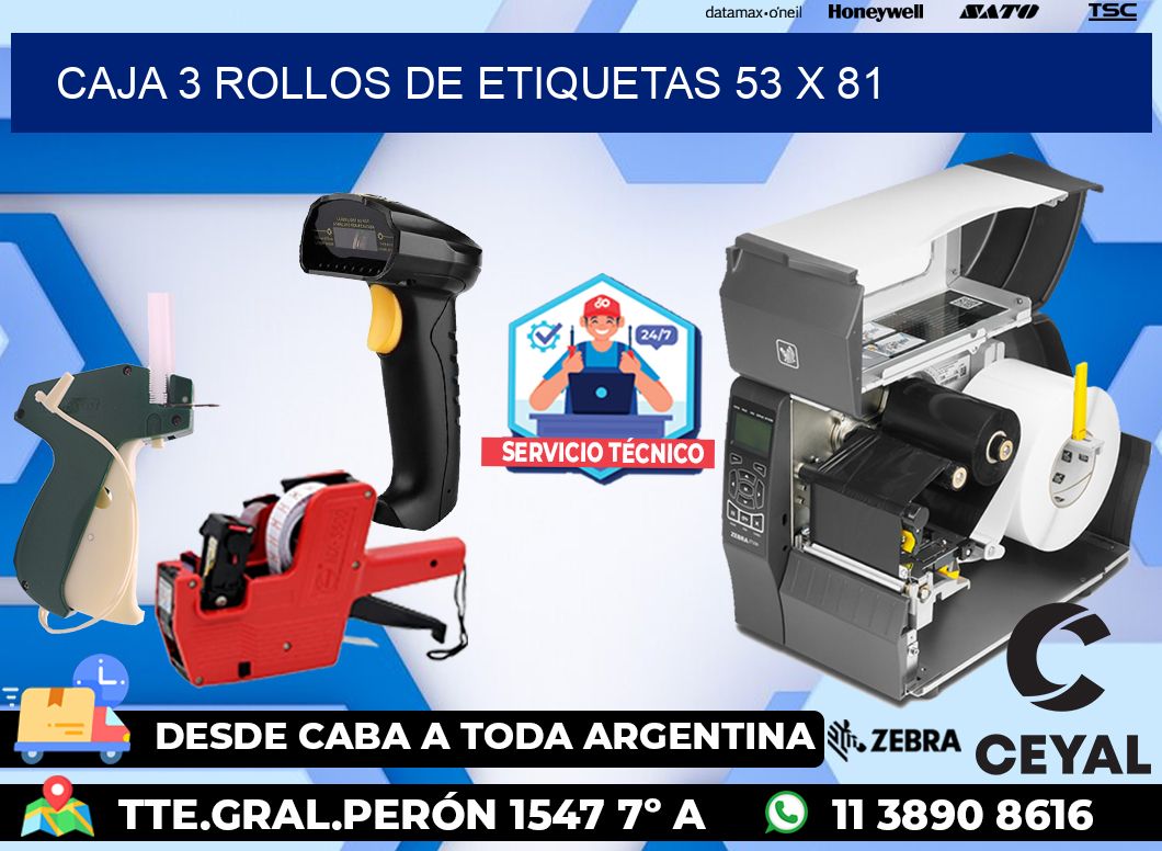 CAJA 3 ROLLOS DE ETIQUETAS 53 x 81