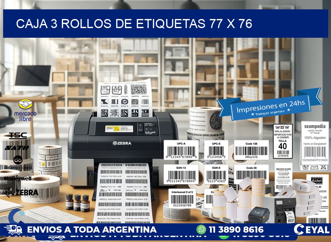 CAJA 3 ROLLOS DE ETIQUETAS 77 x 76