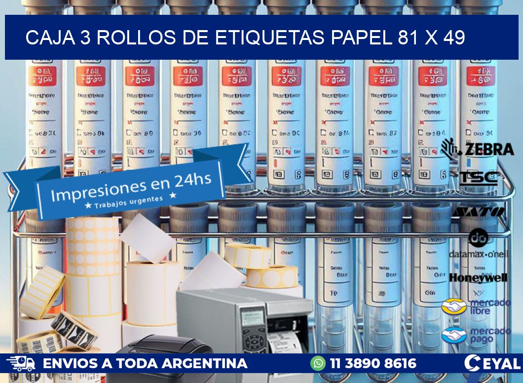 CAJA 3 ROLLOS DE ETIQUETAS PAPEL 81 x 49
