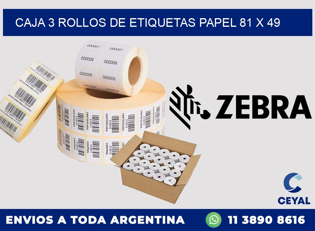 CAJA 3 ROLLOS DE ETIQUETAS PAPEL 81 x 49