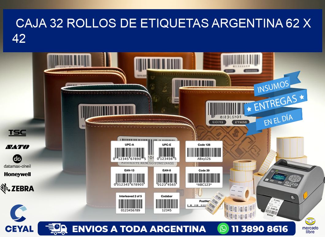 CAJA 32 ROLLOS DE ETIQUETAS ARGENTINA 62 x 42
