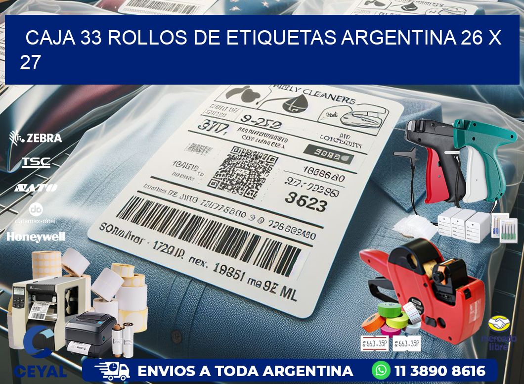 CAJA 33 ROLLOS DE ETIQUETAS ARGENTINA 26 x 27