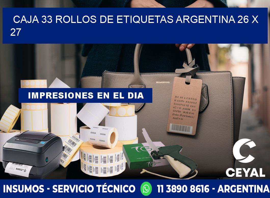 CAJA 33 ROLLOS DE ETIQUETAS ARGENTINA 26 x 27
