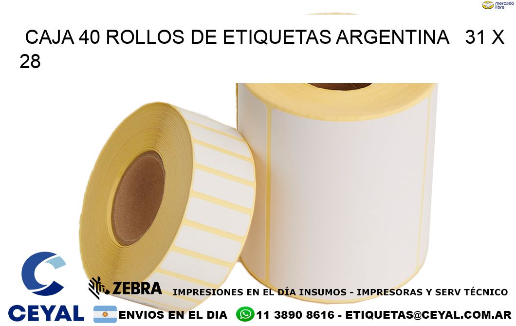 CAJA 40 ROLLOS DE ETIQUETAS ARGENTINA   31 x 28
