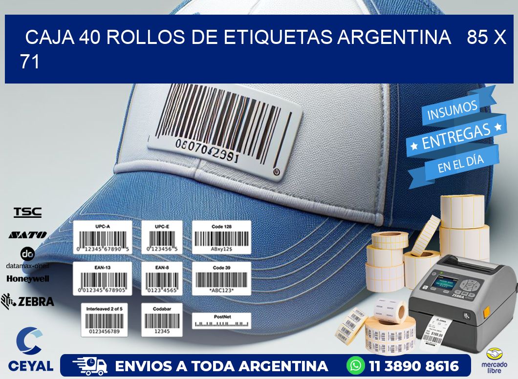 CAJA 40 ROLLOS DE ETIQUETAS ARGENTINA   85 x 71