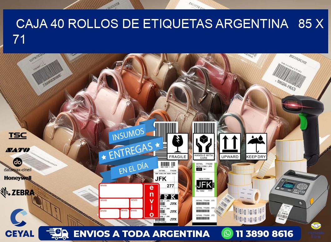 CAJA 40 ROLLOS DE ETIQUETAS ARGENTINA   85 x 71