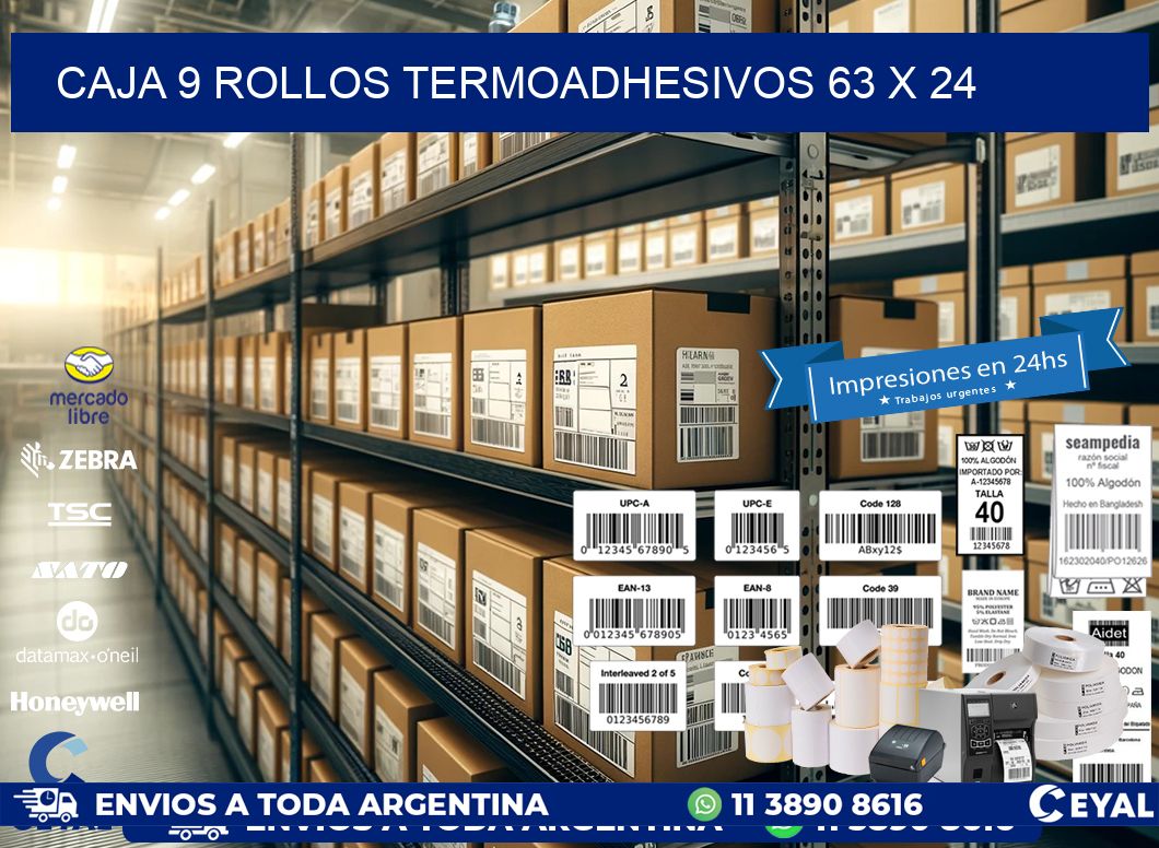 CAJA 9 ROLLOS TERMOADHESIVOS 63 x 24