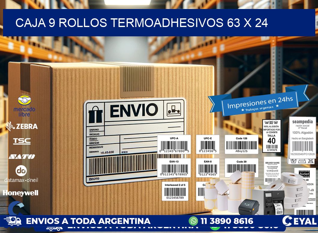 CAJA 9 ROLLOS TERMOADHESIVOS 63 x 24
