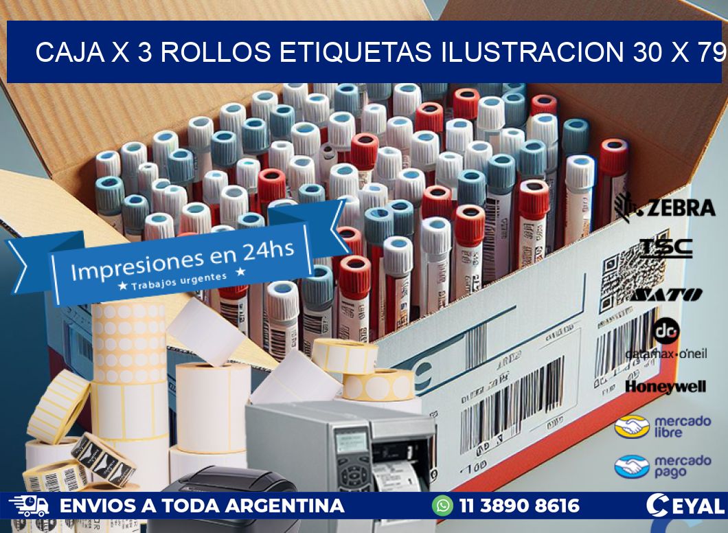 Caja X 3 Rollos Etiquetas Ilustracion 30 x 79