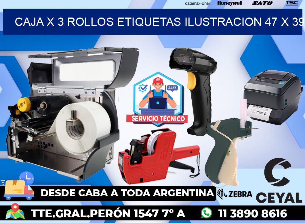 Caja X 3 Rollos Etiquetas Ilustracion 47 x 39