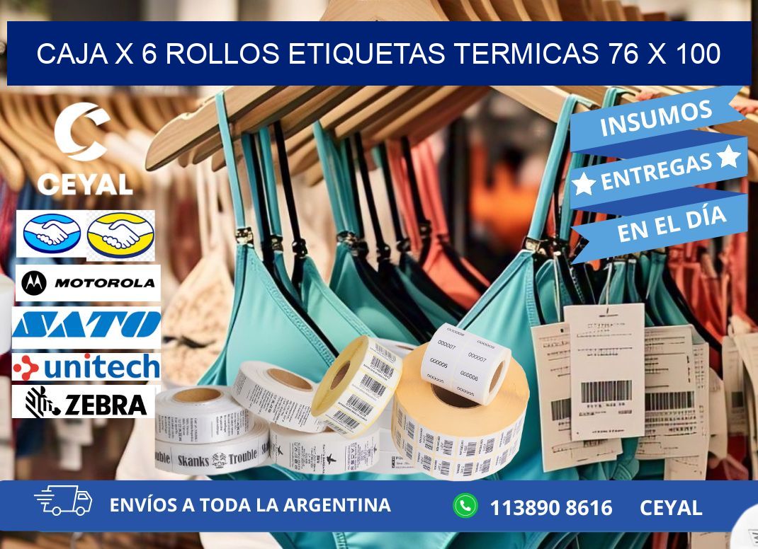 Caja X 6 Rollos Etiquetas termicas 76 x 100