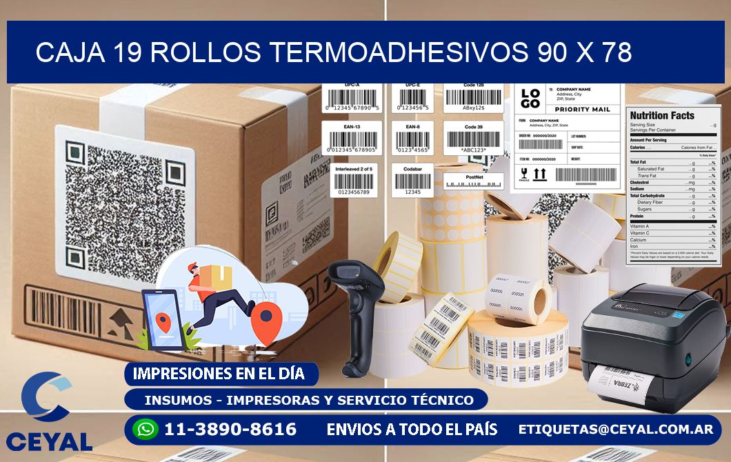 CAJA 19 ROLLOS TERMOADHESIVOS 90 x 78