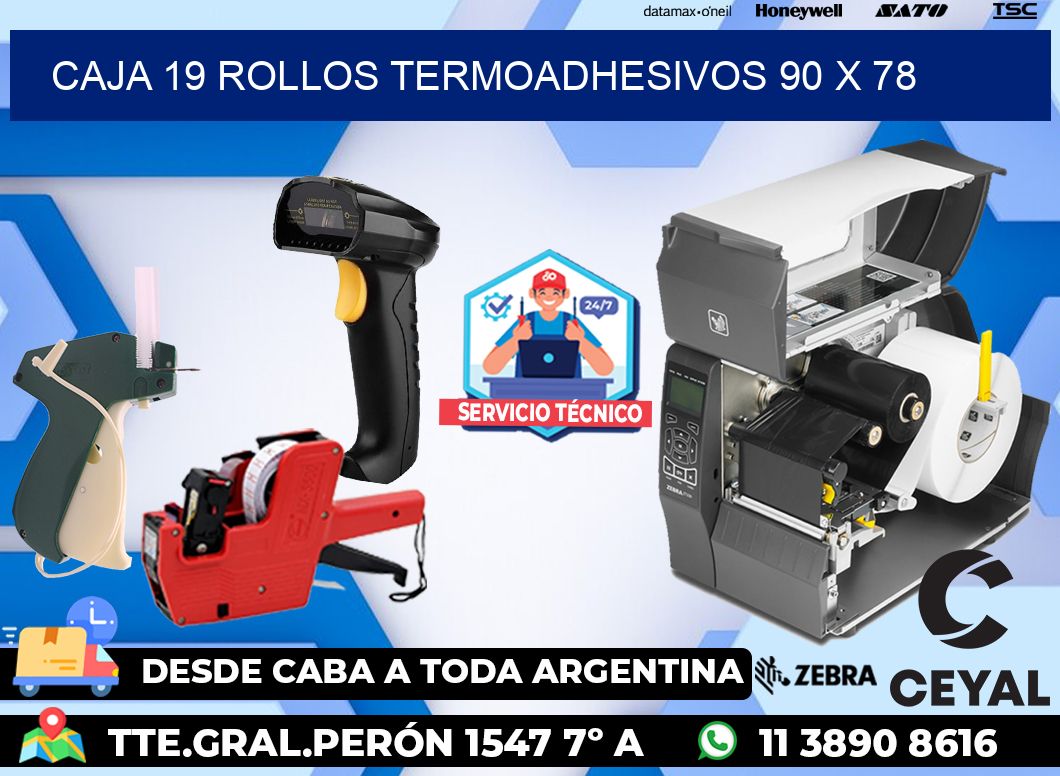 CAJA 19 ROLLOS TERMOADHESIVOS 90 x 78