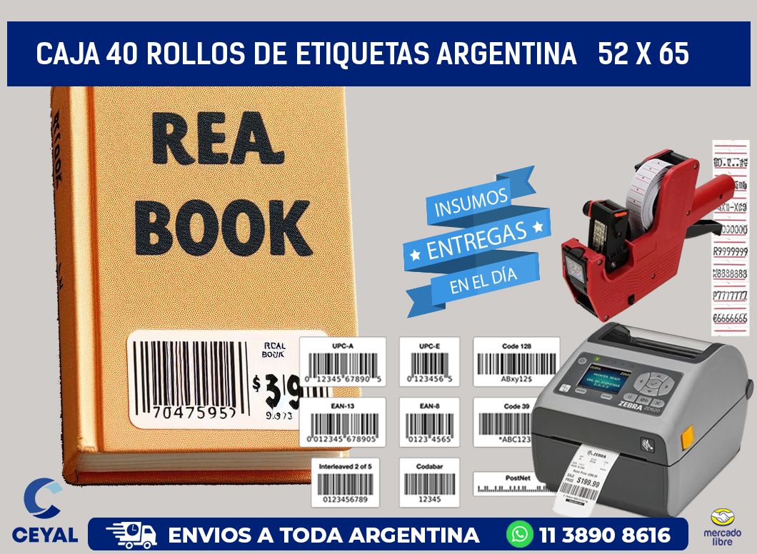 CAJA 40 ROLLOS DE ETIQUETAS ARGENTINA   52 x 65