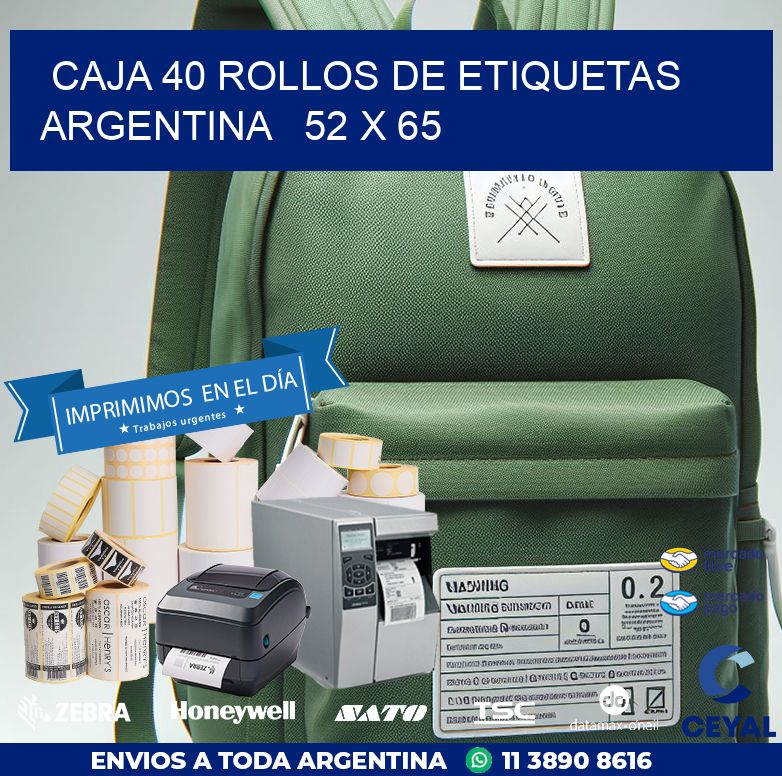 CAJA 40 ROLLOS DE ETIQUETAS ARGENTINA   52 x 65