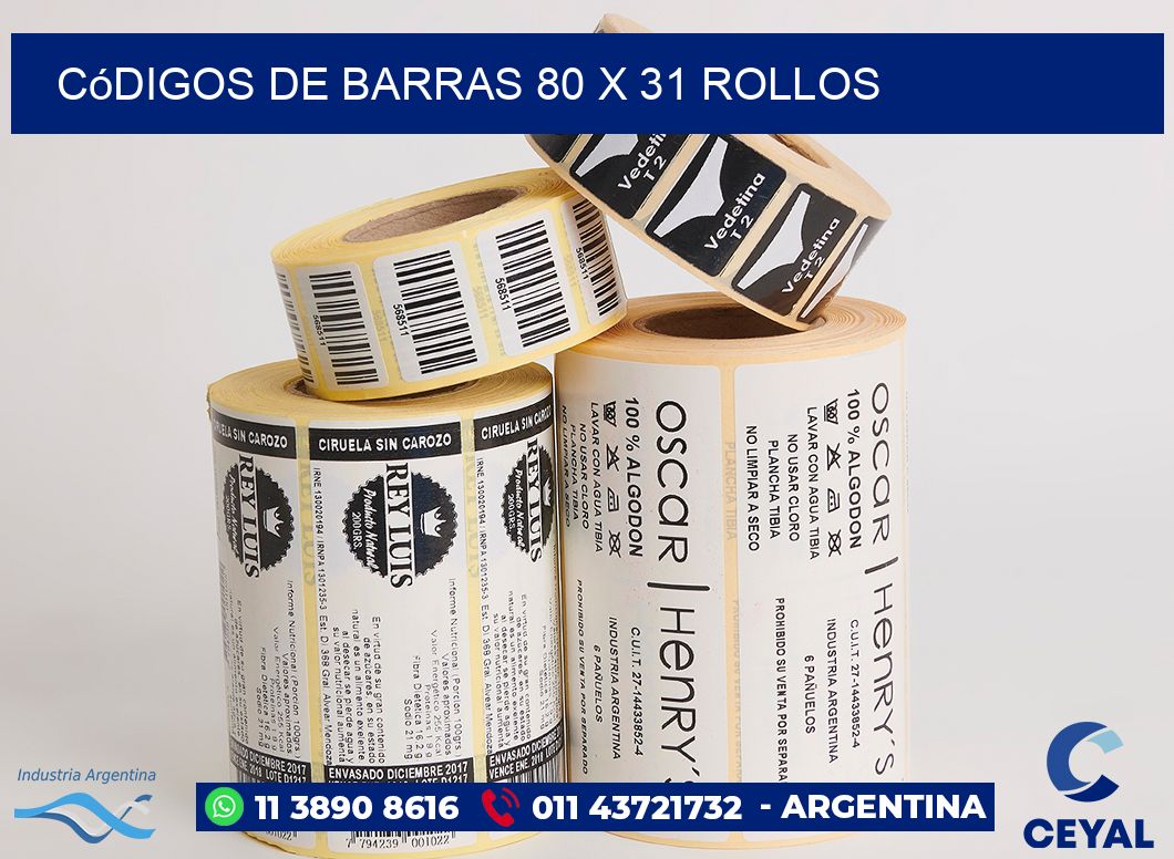 Códigos de Barras 80 x 31 ROLLOS